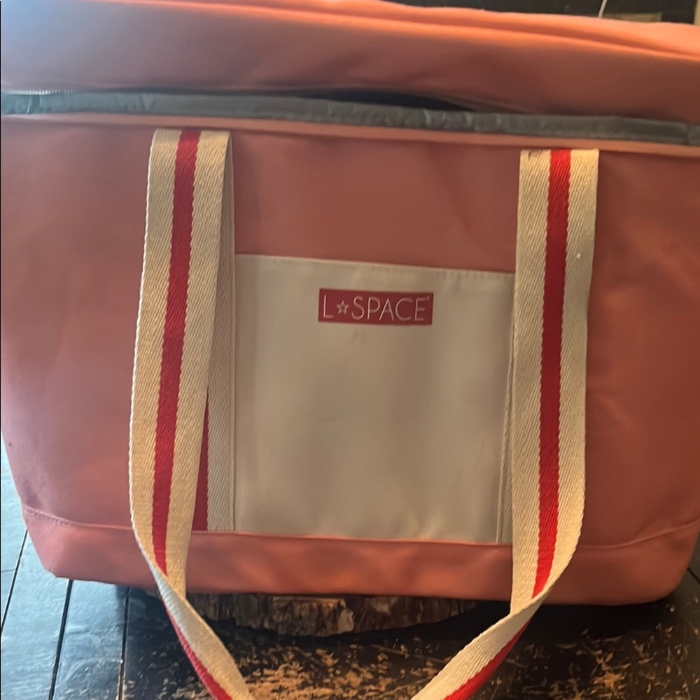 L*Space Coral  CoolerTote with Striped Handles